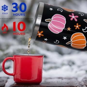 Halloween Tumbler with Lid and Straw 30oz,Pink Pumpkin Star Moon Vacuum Insulated Leak Proof Fall Tumbler,Goth Cute Spooky Gift Women Kids Teen Girls,Halloween Accessories Stainless Steel Coffee Cup