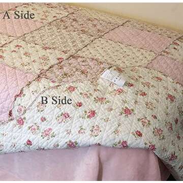 Cozyholy Original 100% Cotton Patchwork Quilt Twin Size Pink Floral Bedspread Coverlet Reversible Vi...