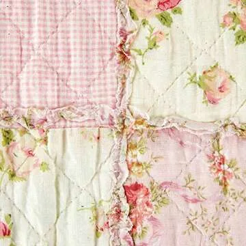 Cozyholy Original 100% Cotton Patchwork Quilt Twin Size Pink Floral Bedspread Coverlet Reversible Vintage Shabby Chic Quilted Throw Blanket Bed Quilt Cover for Couch Sofa