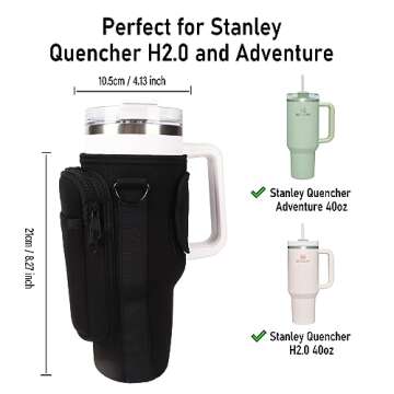 LMYUHONG Water Bottle Carrier Bag Holder for Stanley with Storage Bag, fits for Quencher Adventure 40oz,H2.0 Stanley Cup Accessories,Bottle Pouch for Hiking Travelling Camping Climbing,Black