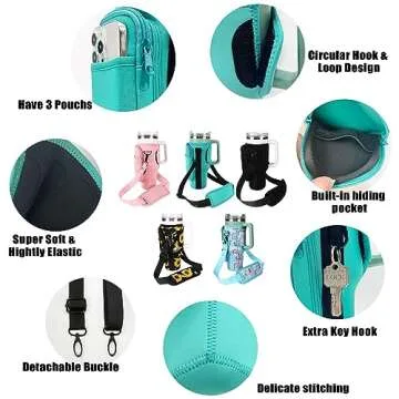 LMYUHONG Water Bottle Carrier Bag Holder for Stanley with Storage Bag, fits for Quencher Adventure 40oz,H2.0 Stanley Cup Accessories,Bottle Pouch for Hiking Travelling Camping Climbing,Black