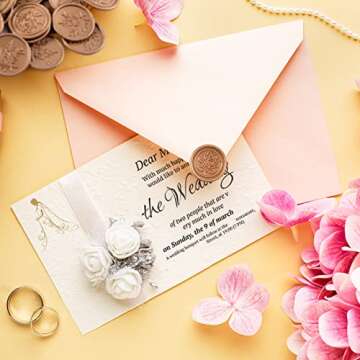 100 Pcs Adhesive Wax Seal Stickers- Wedding Invitation Stickers Rose Flower & Olive Branch Envelope Seal Stickers Gold Vintage Envelopes Embossed Seals for Bridal Shower Party Birthday Supply