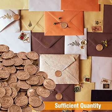 100 Pcs Adhesive Wax Seal Stickers- Wedding Invitation Stickers Rose Flower & Olive Branch Envelope Seal Stickers Gold Vintage Envelopes Embossed Seals for Bridal Shower Party Birthday Supply