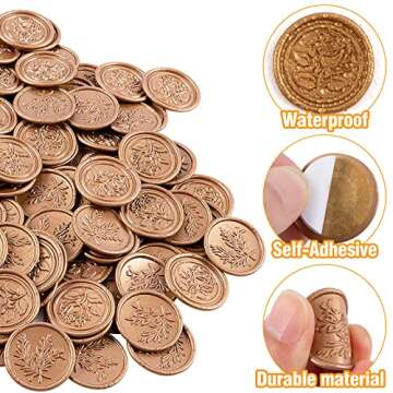 100 Pcs Adhesive Wax Seal Stickers- Wedding Invitation Stickers Rose Flower & Olive Branch Envelope Seal Stickers Gold Vintage Envelopes Embossed Seals for Bridal Shower Party Birthday Supply