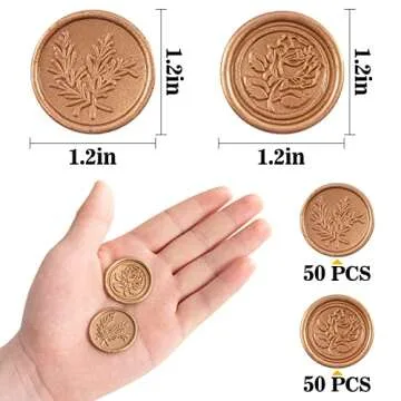 100 Pcs Adhesive Wax Seal Stickers- Wedding Invitation Stickers Rose Flower & Olive Branch Envelope Seal Stickers Gold Vintage Envelopes Embossed Seals for Bridal Shower Party Birthday Supply