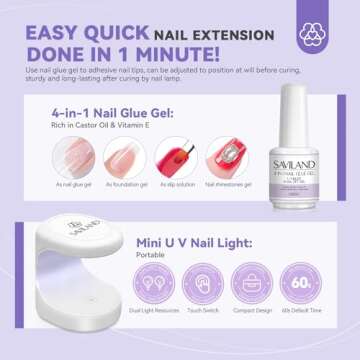 SAVILAND Gel X Nail Kit Coffin: Gel Nail Kit with Nail Tips Coffin Easy Fast Nail Extension SAVILAND 27W U V Light for Gel Nails: Smart Sensor U V Gel X Lamp 10s Flash Cure Intellisense Gooseneck U V