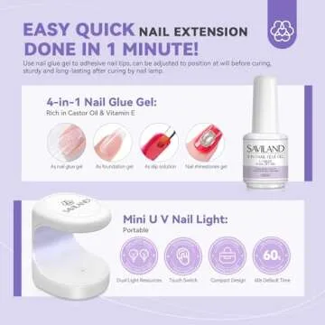 SAVILAND Gel X Nail Kit Coffin: Gel Nail Kit with Nail Tips Coffin Easy Fast Nail Extension SAVILAND 27W U V Light for Gel Nails: Smart Sensor U V Gel X Lamp 10s Flash Cure Intellisense Gooseneck U V