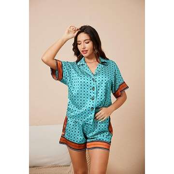 OYOANGLE Women's 2 Piece Outfits Boho Button Front Short Sleeve Printed Blouse Paperbag Waist Shorts Romper