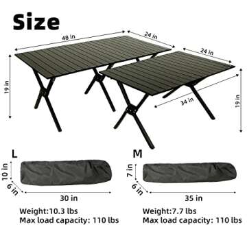 ROCK CLOUD Folding Camping Table Aluminum Portable Roll-Up Picnic Table 4-6 Person for BBQ Backyard ...