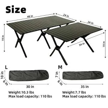ROCK CLOUD Folding Camping Table Aluminum Portable Roll-Up Picnic Table 4-6 Person for BBQ Backyard ...