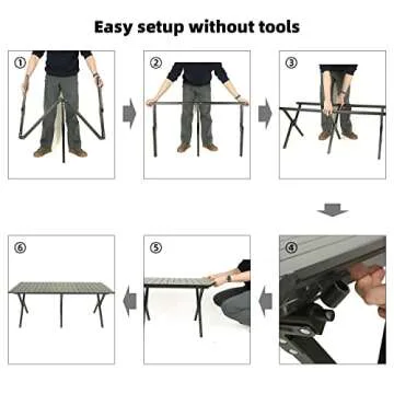 ROCK CLOUD Folding Camping Table Aluminum Portable Roll-Up Picnic Table 4-6 Person for BBQ Backyard Patio Party, 48x24 in, Wood Grain