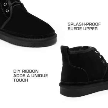 DREAM PAIRS Women's Ankle Winter Boots Genuine Suede Leather Faux Fur Lace Up Snow Warm Comfort Cozy Short Booties FuzzyGo Women's Cozy,Size 8,Black,SDSB2406W