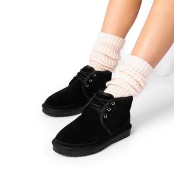 DREAM PAIRS Women's Ankle Winter Boots Genuine Suede Leather Faux Fur Lace Up Snow Warm Comfort Cozy Short Booties FuzzyGo Women's Cozy,Size 8,Black,SDSB2406W