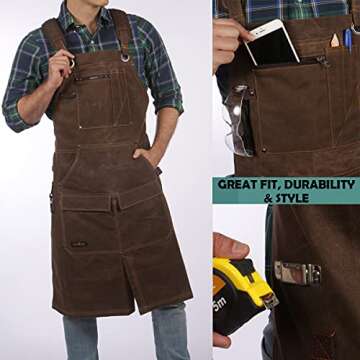 Shop Apron - 16 oz Long Waxed Canvas Work Apron with Pockets | Waterproof, Fully Adjustable to Comfortably Fit Men and Women Size S to XXL | Tough Tool Apron to Give Protection and Last a Lifetime