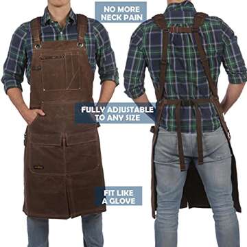 Shop Apron - 16 oz Long Waxed Canvas Work Apron with Pockets | Waterproof, Fully Adjustable to Comfortably Fit Men and Women Size S to XXL | Tough Tool Apron to Give Protection and Last a Lifetime