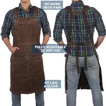 Shop Apron - 16 oz Long Waxed Canvas Work Apron with Pockets | Waterproof, Fully Adjustable to Comfortably Fit Men and Women Size S to XXL | Tough Tool Apron to Give Protection and Last a Lifetime
