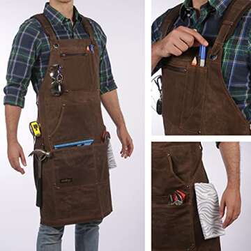 Shop Apron - 16 oz Long Waxed Canvas Work Apron with Pockets | Waterproof, Fully Adjustable to Comfortably Fit Men and Women Size S to XXL | Tough Tool Apron to Give Protection and Last a Lifetime
