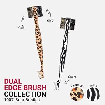 RED by Kiss Dual Edge Brush 3 in 1 Edge Brush Comb Soft and Hard Board Bristles (Leopard)