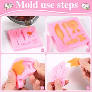 6 Pack Graduation Fondant Molds for Creative Cake Decor