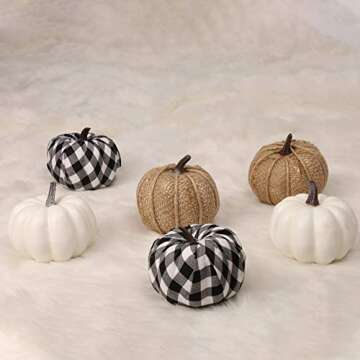 winemana Set of 12 Assorted Pumpkin Decorations, Realistic Lifelike White Pumpkins Burlap Pumpkins and Pumpkins in Lattice Pattern for Thanksgiving Indoor Outdoor Decoration Photo Props