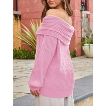 Saodimallsu Womens Off The Shoulder Sweater Top Oversized 2024 Fall Batwing Boat Neck Knit Sexy Casual Pullover Pink