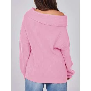 Saodimallsu Womens Off The Shoulder Sweater Top Oversized 2024 Fall Batwing Boat Neck Knit Sexy Casual Pullover Pink