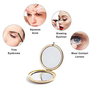 HREW MIHAGUTY Magnifying Compact Mirror for Purses with 2 x 1x Magnification, Folding Mini Pocket Double Sided Travel Makeup Mirror,Perfect for Purse, Pocket Mirror for Gift