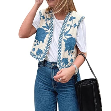 Vintage Boho Floral Embroidered Vest Tops for Women