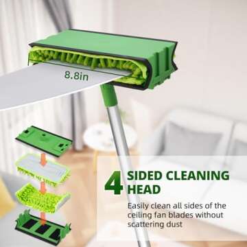 Zavrski Ceiling Fan Cleaner Duster with 6 Ft/72'' Extension Pole High Ceiling Fan Blade Cleaning Tool Microfiber Duster Reusable Pads for Cleaning Ceiling Fan, Baseboard, Blind, Cobweb, Molding