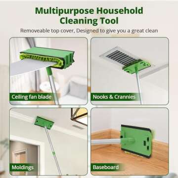 Zavrski Ceiling Fan Cleaner Duster with 6 Ft/72'' Extension Pole High Ceiling Fan Blade Cleaning Tool Microfiber Duster Reusable Pads for Cleaning Ceiling Fan, Baseboard, Blind, Cobweb, Molding