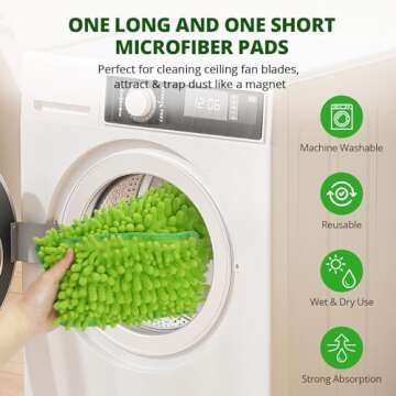 Zavrski Ceiling Fan Cleaner Duster with 6 Ft/72'' Extension Pole High Ceiling Fan Blade Cleaning Tool Microfiber Duster Reusable Pads for Cleaning Ceiling Fan, Baseboard, Blind, Cobweb, Molding