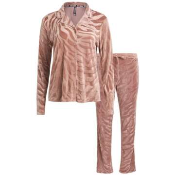 Steve Madden Women's Pajama Set - 2 Piece Cozy Long Sleeve Sleep Shirt and Lounge Pants - Sleepwear for Women (S-XL), Size Large, Pink