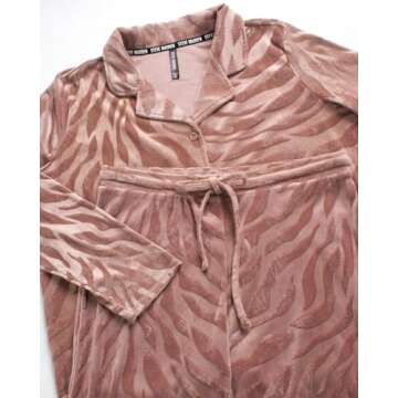 Steve Madden Women's Pajama Set - 2 Piece Cozy Long Sleeve Sleep Shirt and Lounge Pants - Sleepwear for Women (S-XL), Size Large, Pink