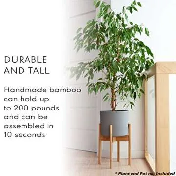 GreeMoose Plant Stand I Mid Century Indoor, Bamboo, Wooden, Adjustable (8-12 Inch), Tall Modern Plant Holder (Planter Not Included)