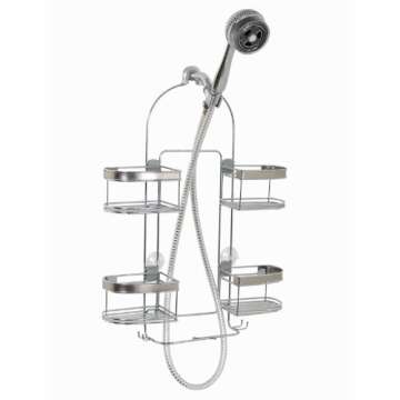 Zenna Home Hanging Shower Caddy with 4 Expandable Baskets, Razor Holders, and Hooks, Chrome with Brushed Nickel Accents – Rust Resistant Shower Rack, No Drilling – Over Shower Head Organizer