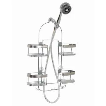 Zenna Home Hanging Shower Caddy with 4 Expandable Baskets, Razor Holders, and Hooks, Chrome with Brushed Nickel Accents – Rust Resistant Shower Rack, No Drilling – Over Shower Head Organizer