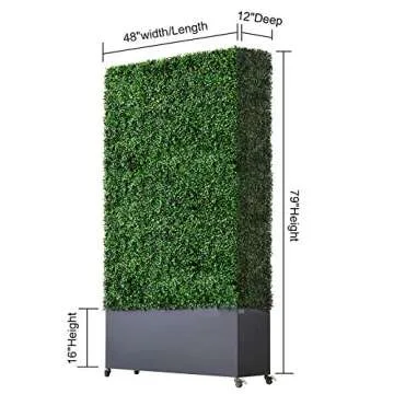 AGPL Artificial Hedge Wall with Dark Gray Color Planter Caster - Moveable Privacy Solution 48" x 12"...