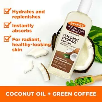 Palmer's Coconut Oil Formula Body Oil, Body Moisturizer with Green Coffee Extract, Bath Oil for Dry Skin, 8.5 Ounces (Pour Cap)