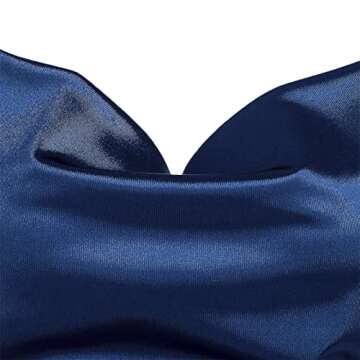 ZAFUL Women's Satin Sleeveless Spaghetti Strap Mini Dress Sexy Slip Cowl Neck Silky Cocktail Party Dresses(Navy Blue-F, S)