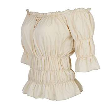 Women Renaissance Blouse Victorian Steampunk Pirate Shirt Off Shoulder Short Sleeve Smocked Blouse T...