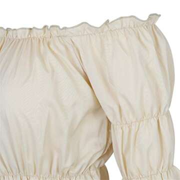 Women Renaissance Blouse Victorian Steampunk Pirate Shirt Off Shoulder Short Sleeve Smocked Blouse Tops Beige X-Large