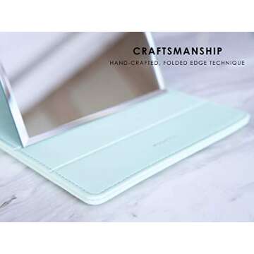 MODESSE Portable Makeup Mirror with Stand & Vegan Leather Cover - Vanity Mirror for Travel, Home, Office - Beauty Gifts for Bridesmaids, Women & Girls (Mint)