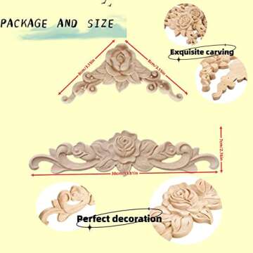 LXYUUM 5PCS Wood Appliques Onlays Decorative for Furniture Wood Carved Onlay Bed Door Cabinet Wardro...