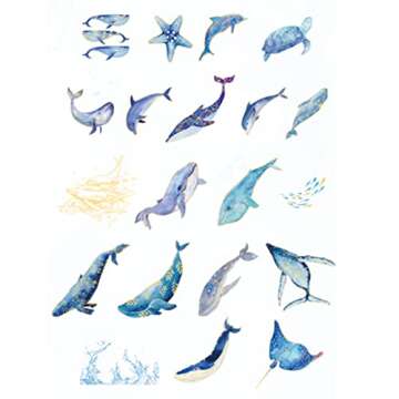 Kawaii Fantasy Whale Sea Turtle Starfish Sea Life Ocean Collection Washi Sticker Set for Scrapbooking Journaling DIY Gift Wrapping Letter Envelope Sealing Diary Invitation Card Making
