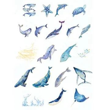 Kawaii Fantasy Whale Sea Turtle Starfish Sea Life Ocean Collection Washi Sticker Set for Scrapbooking Journaling DIY Gift Wrapping Letter Envelope Sealing Diary Invitation Card Making