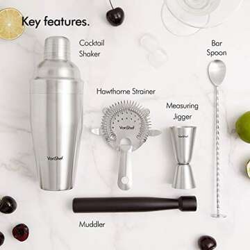 VonShef Manhattan 5pc Cocktail Shaker Bartender Set