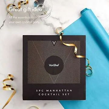 VonShef Manhattan 5pc Cocktail Shaker Bartender Set
