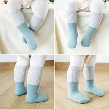 Belsmi 8 Pack Baby Socks Unisex Boy Girls Knee High Stocking Gifts Soft Long Socks Toddler Newborn Infant Thick Warm Winter Socks (Style B, M (1-3 Years))