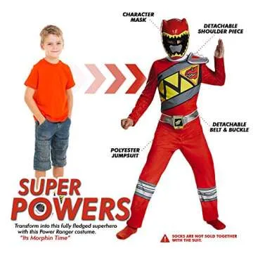 Red Power Rangers Costume for Kids - Official Dino Charge Classic Suit with Mask
