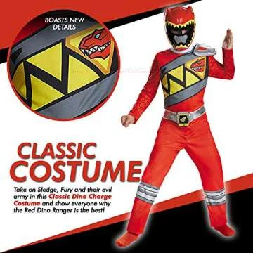 Red Power Rangers Costume for Kids, Official Dino Charge Suit
